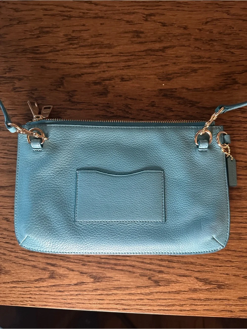 Coach Lyla Teal Pebbled Leather Double Zip Crossbody Purse